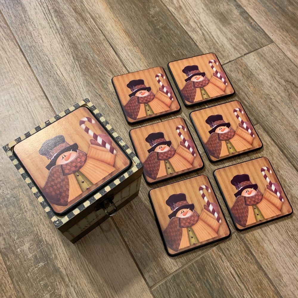 ☃️Winter Snowman Coaster Set with Storage Box☃️